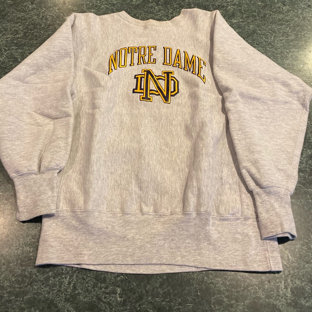 Vintage Champion Notre Dame Gray Sweatshirt Large